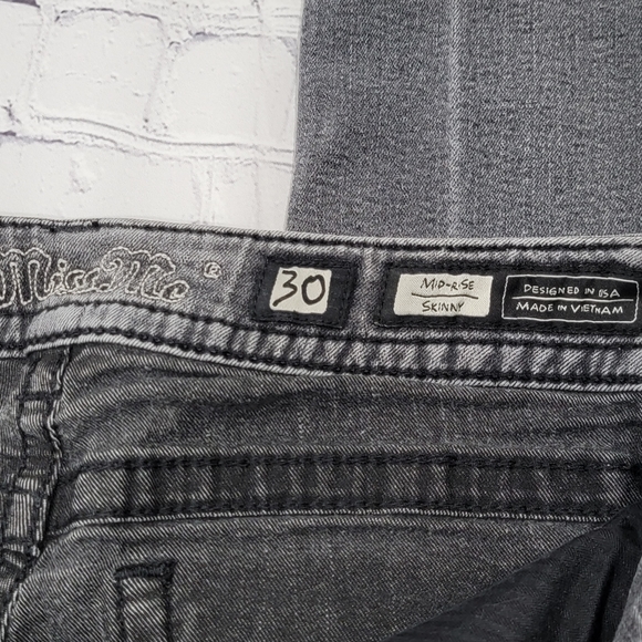 Miss Me Mid Rise Skinny Stretchy Gray Black Jeans 30 - Picture 12 of 15